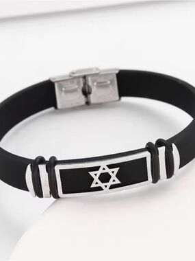 Black Silicone Bracelet with Star of David Accent